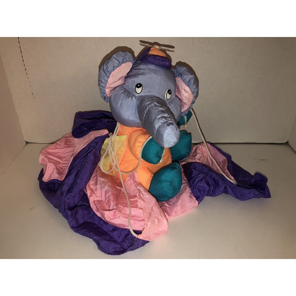 VTG 1992 DAN DEE NYLON ELEPHANT Purple Pink PARACHUTE STUFFED ANIMAL PLUSH TOY